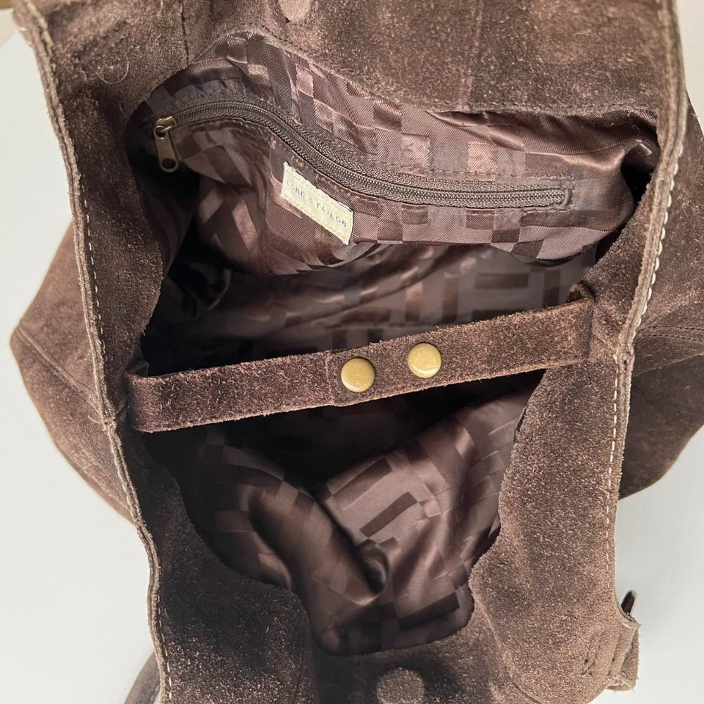 Vintage 90s Brown Suede Slouchy Hobo Grommet Leather Shoulder Bag Purse - Picture 6 of 7
